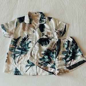 Topical print satin pajama set